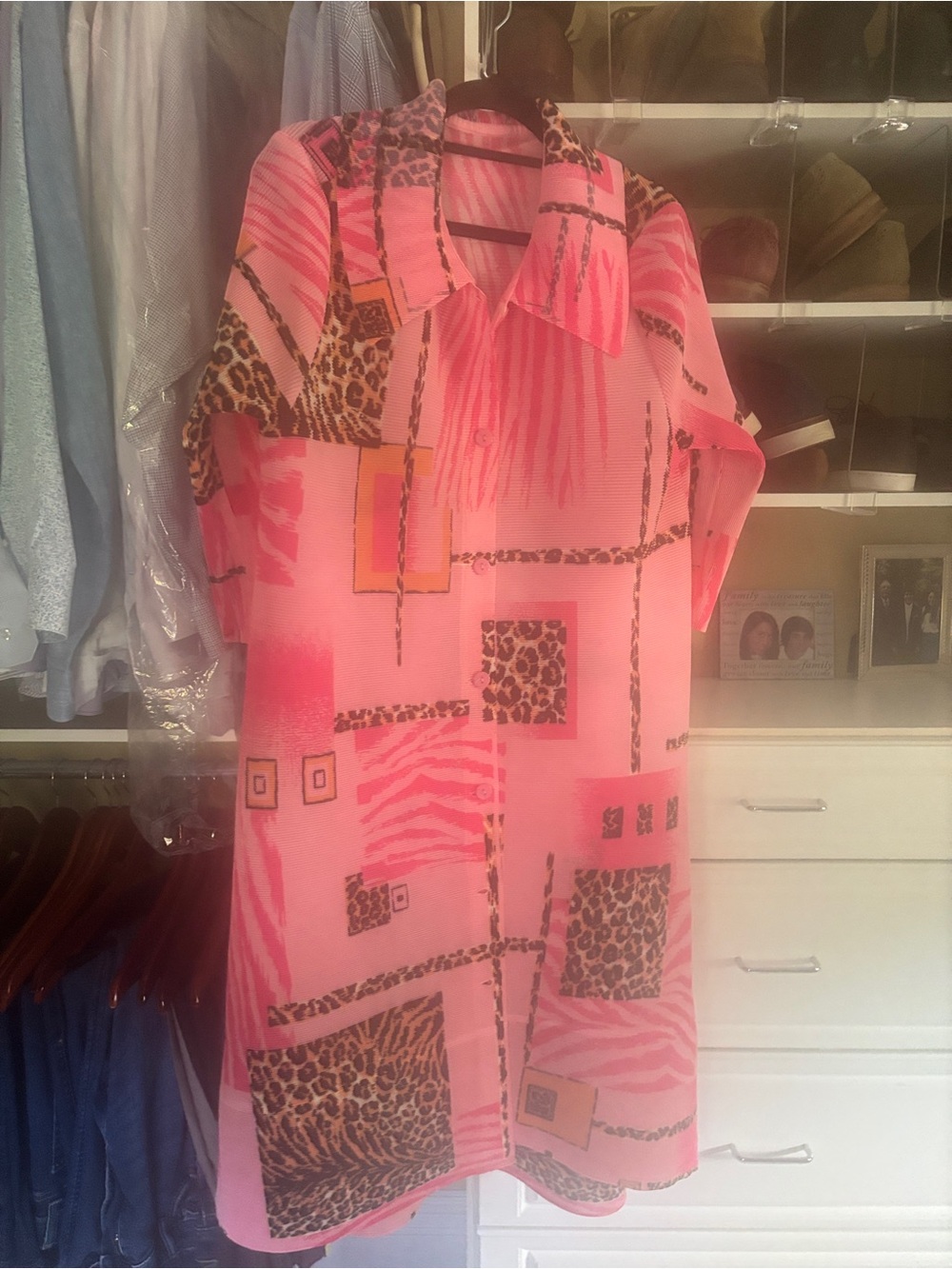 Pink Patchwork Animal-Print Midi Shirt Dress - Picture 5 of 7